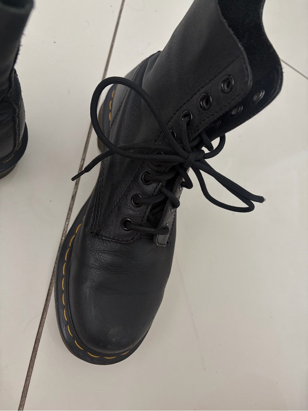 Black Leather Lace-Up Women's Combat Boots - Picture 3 of 9